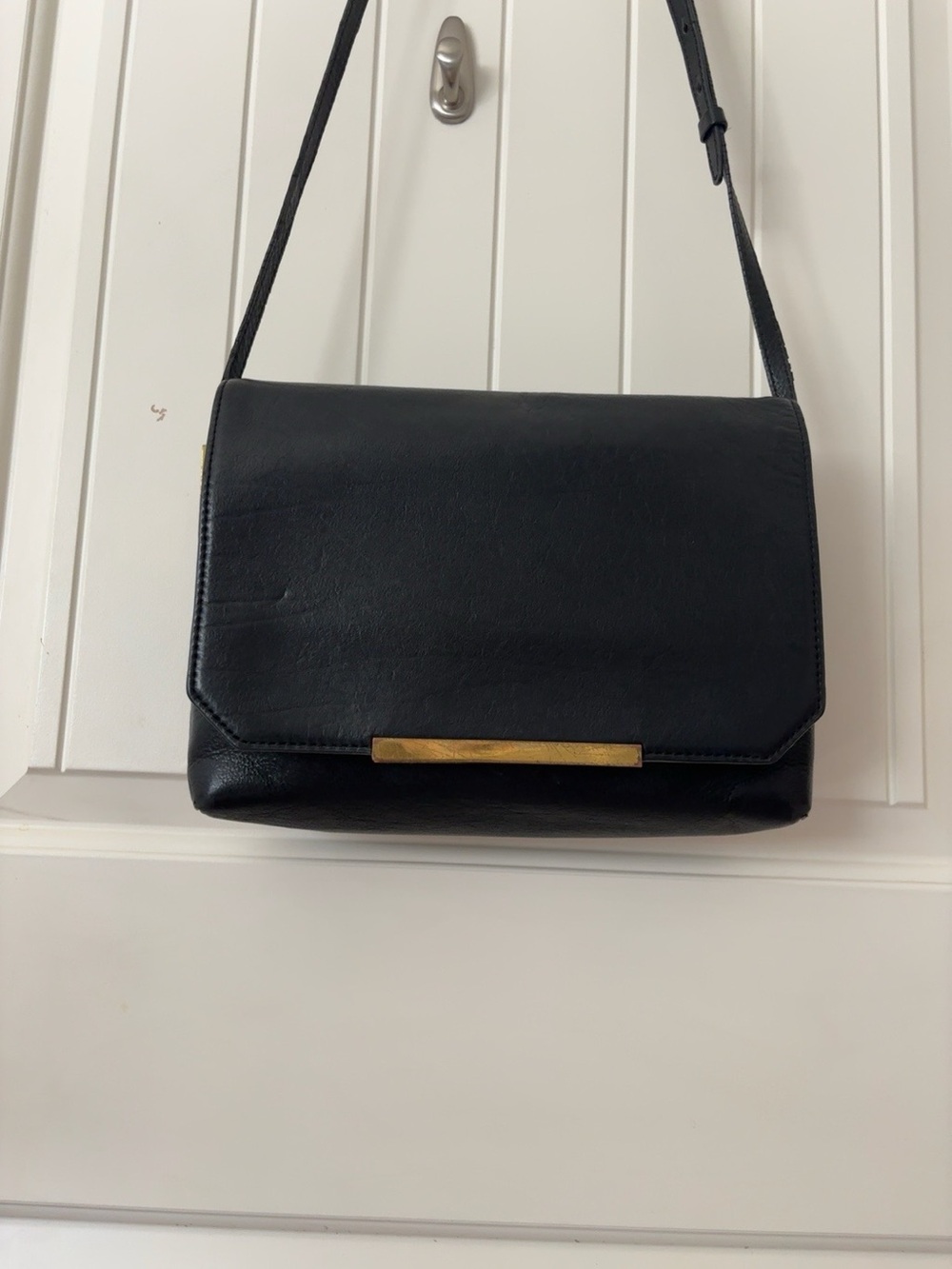 J.Crew Claremont Black Leather Crossbody Bag | Gold Hardware | Minimalist Purse